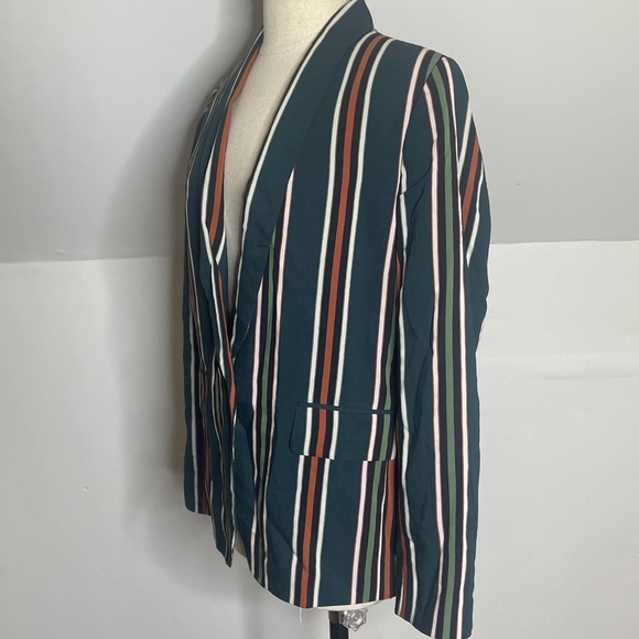 ZARA Woman Striped Bottle Green Blazer - Picture 5 of 11